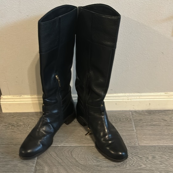 BANANA REPUBLIC BLACK LEATHER EQUESTRIAN STYLE KNEE HIGH BUCKLE ZIP UP BOOTS - Picture 13 of 13